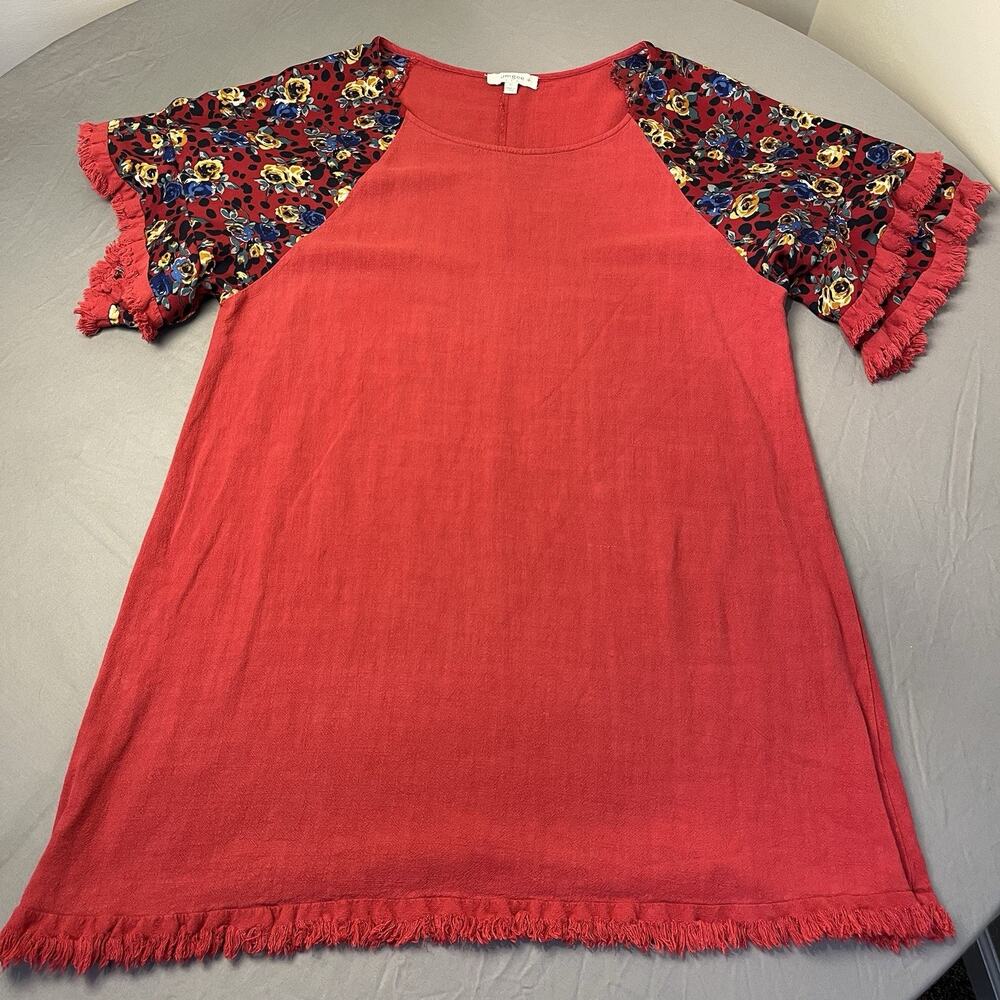 Umgee U.S.A. Women's Dress XL Red Floral Print Short Layered Sleeve Boho - Picture 3 of 11